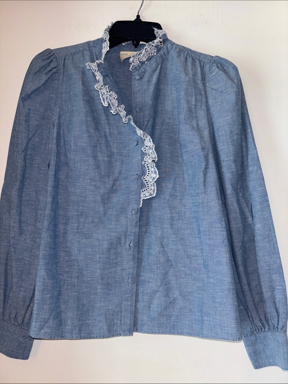 Sezane Chlo Blue Chambray Blouse